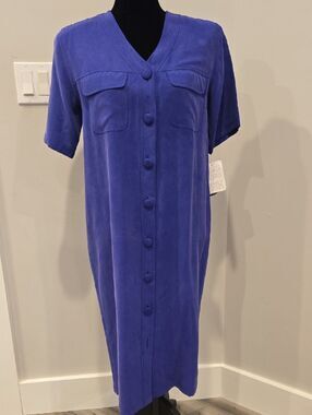 Vibrant Royal Blue 100%Silk Button-Front Vintage Dress